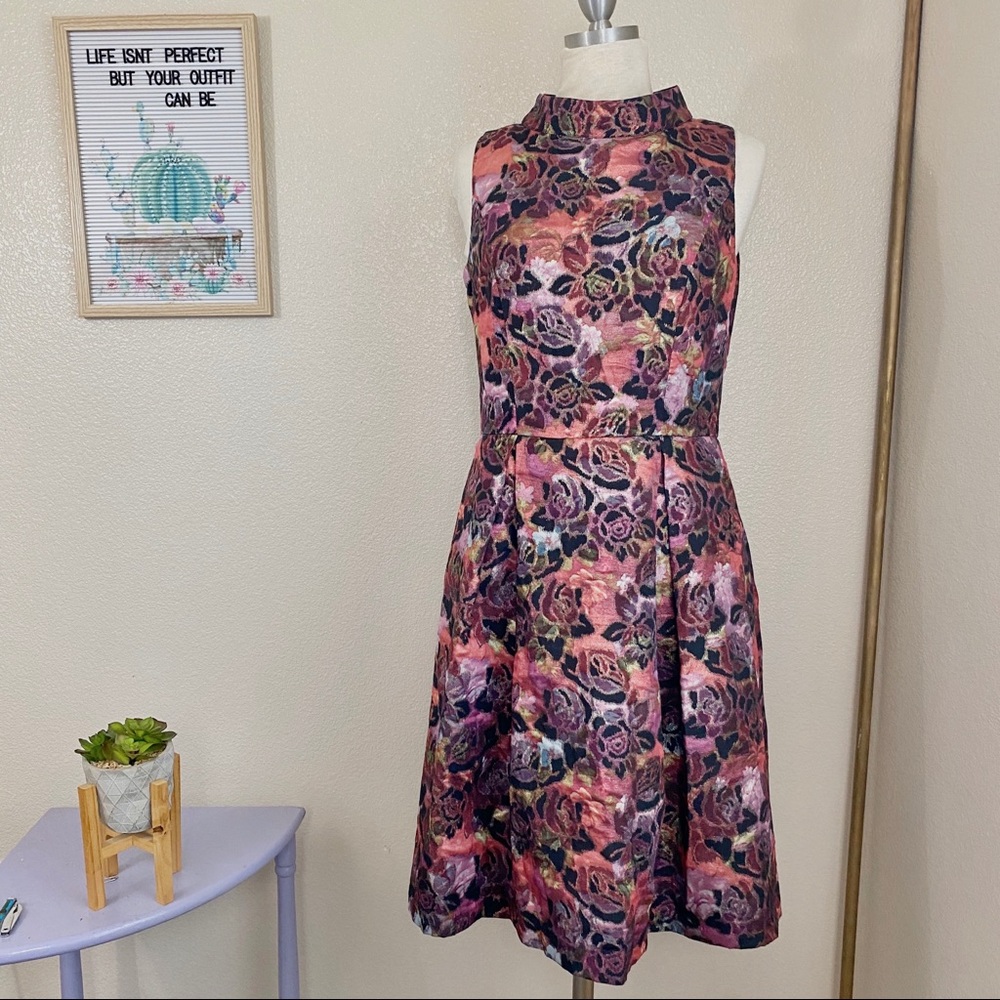 Taylor Fit and Flare Brocade Plum Multi Sz 12